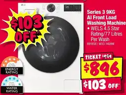 JB Hi-Fi LG Series 3 9KG AI Front Load Washing Machine offer