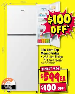 JB Hi-Fi Hisense 326 Litre Top Mount Fridge offer