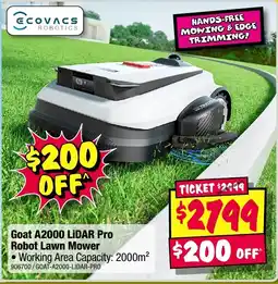 JB Hi-Fi EcoVacs Robotics Goat A2000 LiDAR Pro Robot Lawn Mower offer