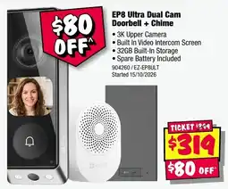 JB Hi-Fi EZVIZ EP8 Ultra Dual Cam Doorbell + Chime offer