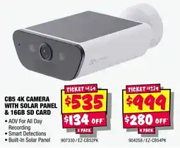 JB Hi-Fi EZVIZ CB5 4K Camera with Solar Panel & 16GB SD Card offer