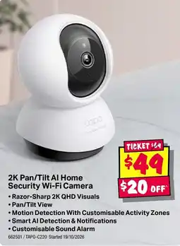 JB Hi-Fi 2K Pan/Tilt AI Home Security Wi-Fi Camera offer