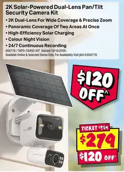 JB Hi-Fi 2K Solar-Powered Dual-Lens Pan/Tilt Security Camera Kit offer