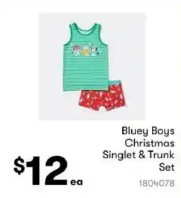 BIG W Bluey Boys Christmas Singlet & Trunk Set offer
