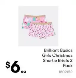 BIG W Brilliant Basics Girls Christmas Shortie Briefs offer
