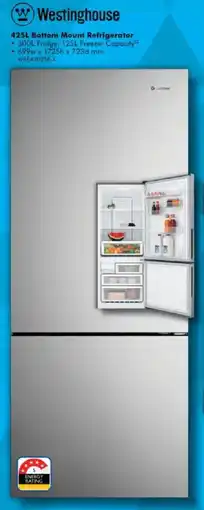 The Good Guys Westinghouse 425L Bottom Mount Refrigerator offer