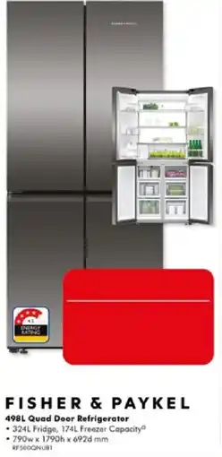 The Good Guys Fisher & Paykel 498L Quad Door Refrigerator offer