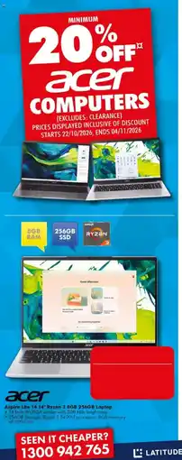 The Good Guys Acer Aspire Lite 14 14" Ryzen 3 8GB 256GB Laptop offer