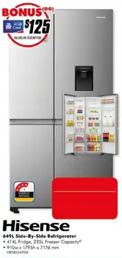 The Good Guys Hisense 649L Side-By-Side Refrigerator offer