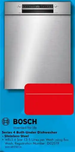 The Good Guys Bosch Series 4 Built-Under Dishwasher - Stainless Steel offer