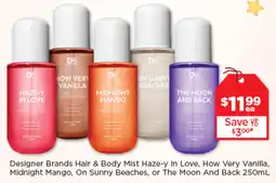 Good Price Pharmacy Designer Brands Hair & Body Mist Haze-y In Love, How Very Vanilla, Midnight Mango, On Sunny Beaches, or The Moon And Back offer