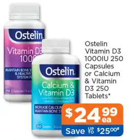 Good Price Pharmacy Ostelin Vitamin D3 1000IU 250 Capsules or Calcium & Vitamin D3 250 Tablets offer