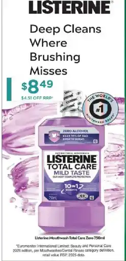 Chemist Warehouse Listerine Mouthwash Total Care Zero offer