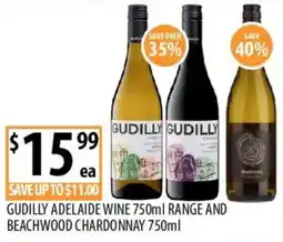 Supabarn Gudilly Adelaide Wine 750ml Range and Beachwood Chardonnay 750ml offer