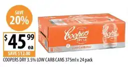 Supabarn Coopers Dry 3.5% Low Carb Cans offer