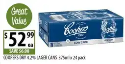 Supabarn Coopers Dry 4.2% Lager Cans offer