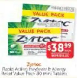 WHOLELIFE Zyrtec Rapid Acting Hayfever & Allergy Relief Value Pack 80 Mini Tablets offer