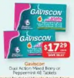 WHOLELIFE Gaviscon Dual Action Mixed Berry or Peppermint 48 Tablets offer