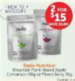 WHOLELIFE Radix Nutrition Breakfast Plant-Based Apple Cinnamon offer