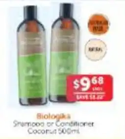 WHOLELIFE Biologika Shampoo or Conditioner Coconut offer
