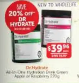 WHOLELIFE Dr.Hydrate All-In-One Hydration Drink Green Apple or Raspberry offer