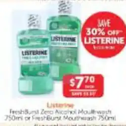 WHOLELIFE Listerine FreshBurst Zero Alcohol Mouthwash offer
