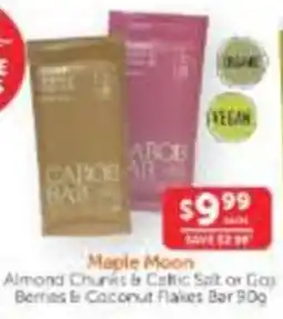 WHOLELIFE Maple Moon Almond Chunks & Celtic Salt or Goji Berries & Coconut Flakes Bar offer