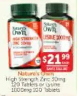 WHOLELIFE Nature's Own High Strength Zinc 30mg offer