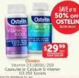 WHOLELIFE Ostelin Vitamin D3 1000IU 250 Capsules or Calcium & Vitamin D3 250 Tablets offer