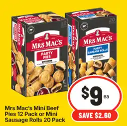 IGA Mrs Mac's Mini Beef Pies or Mini Sausage Rolls offer