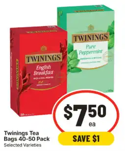 IGA Twinings Tea Bags 40-50 Pack Selected Varieties offer
