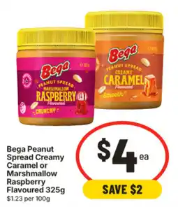 IGA Bega Peanut Spread Creamy Caramel or Marshmallow Raspberry Flavoured offer
