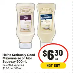 IGA Heinz Seriously Good Mayonnaise or Aioli Squeezy offer