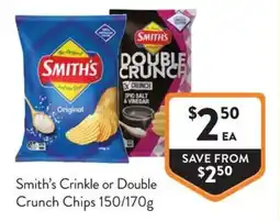 Foodworks Smith's Crinkle or Double Crunch Chips offer
