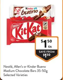 Foodworks Nestlé, Allen's or Kinder Bueno Medium Chocolate Bars offer