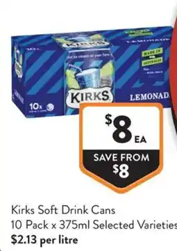 Foodworks Kirks Soft Drink Cans offer