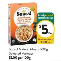 Foodworks Sunsol Natural Muesli offer
