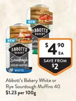 Foodworks Abbott's Bakery Sourdough English Muffins White offer