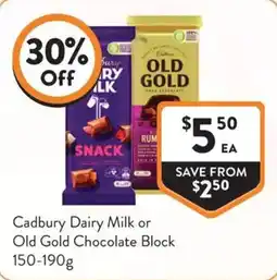 Foodworks Cadbury Dairy Milk or Old Gold Chocolate Block offer