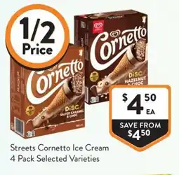 Foodworks Streets Cornetto Ice Cream 4 Pack Selected Varieties offer