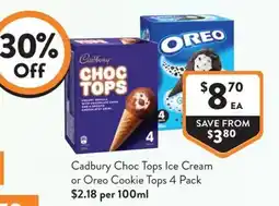 Foodworks Cadbury Choc Tops Ice Cream or Oreo Cookie Tops 4 Pack offer