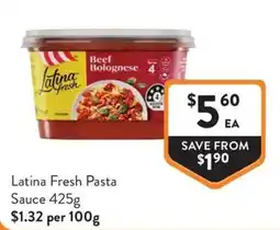 Foodworks Latina Fresh Pasta Sauce offer
