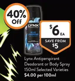 Foodworks Lynx Antiperspirant Deodorant or Body Spray offer