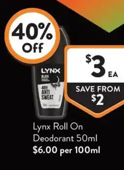 Foodworks Lynx Roll On Deodorant offer