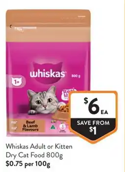 Foodworks Whiskas Adult or Kitten Dry Cat Food offer