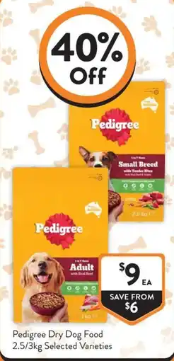 Foodworks Pedigree Dry Dog Food 2.5/3kg Selected Varieties offer