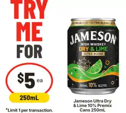 IGA Jameson Ultra Dry & Lime Premix offer