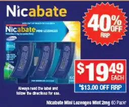 Direct Chemist Outlet Nicabate Mini Lozenges Mint offer
