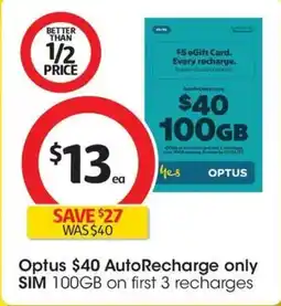 Coles Optus $40 AutoRecharge offer