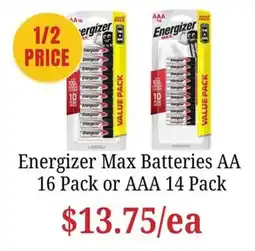 Farmer Jack's Energizer Max Batteries offer